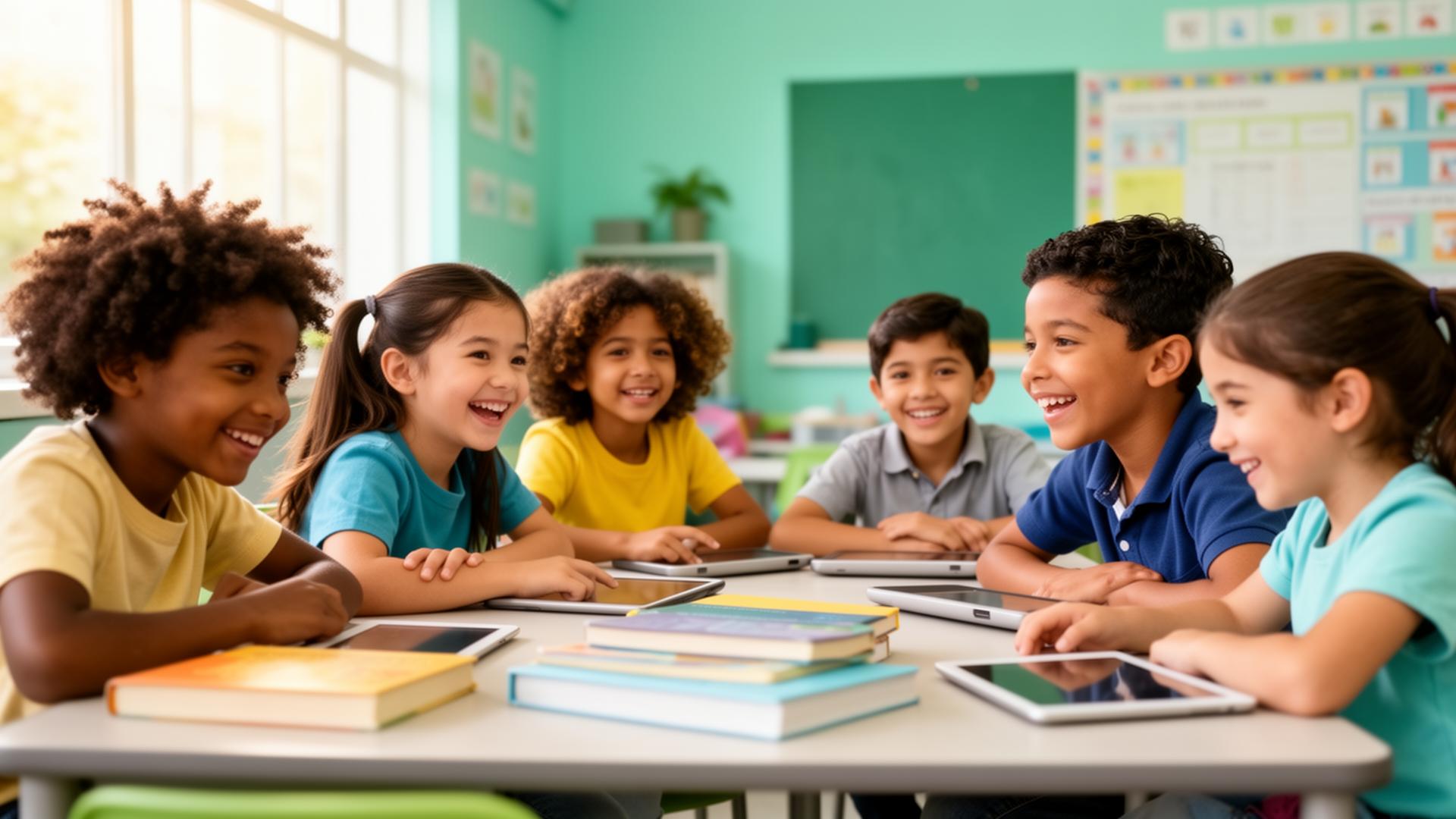 Diverse classroom of students learning